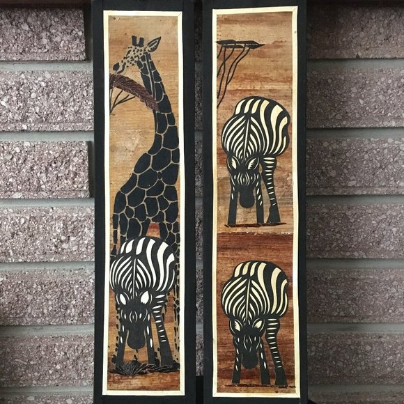 Pair of Authentic Ugandan Handmade African Banana Leaf Wall Art Rare - Picture 3 of 15